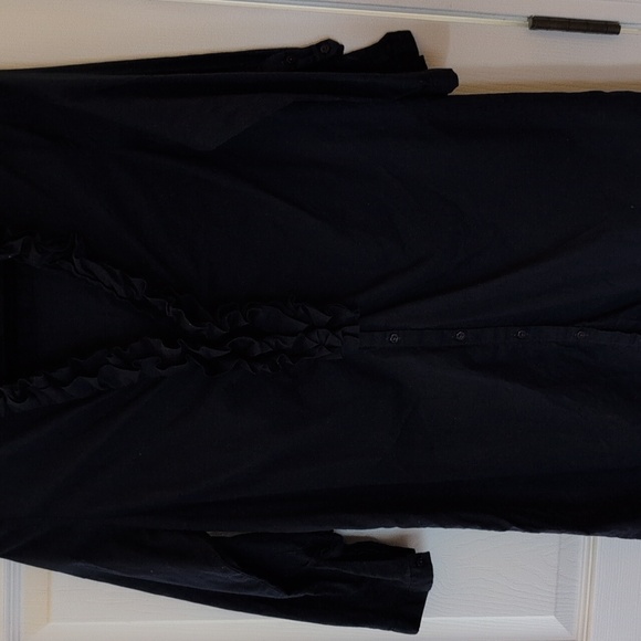 Navy Blue Ruffled Button-Up Blouse - Picture 2 of 7